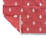 Modern Handmade Cotton Terracotta And White Tree Patterned Area Rug-6844