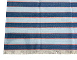 Modern Handmade Cotton Sky Blue And Orange Striped Area Rug-6830