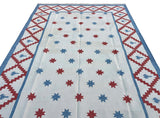 Modern Handmade Cotton Sky Blue, Cream And Terracotta Area Star Rug-6843