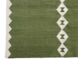 Modern Handmade Woolen Olive Green And White Diamond Rug-6845