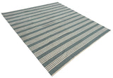 Modern Handmade Woolen Greyish Blue And White Striped Rug-6836