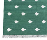 Modern Handmade Cotton Forest Green And White Leaf Patterned Area Rug-6851