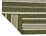 Modern Handmade Woolen Olive Green And White Striped Rug-6837