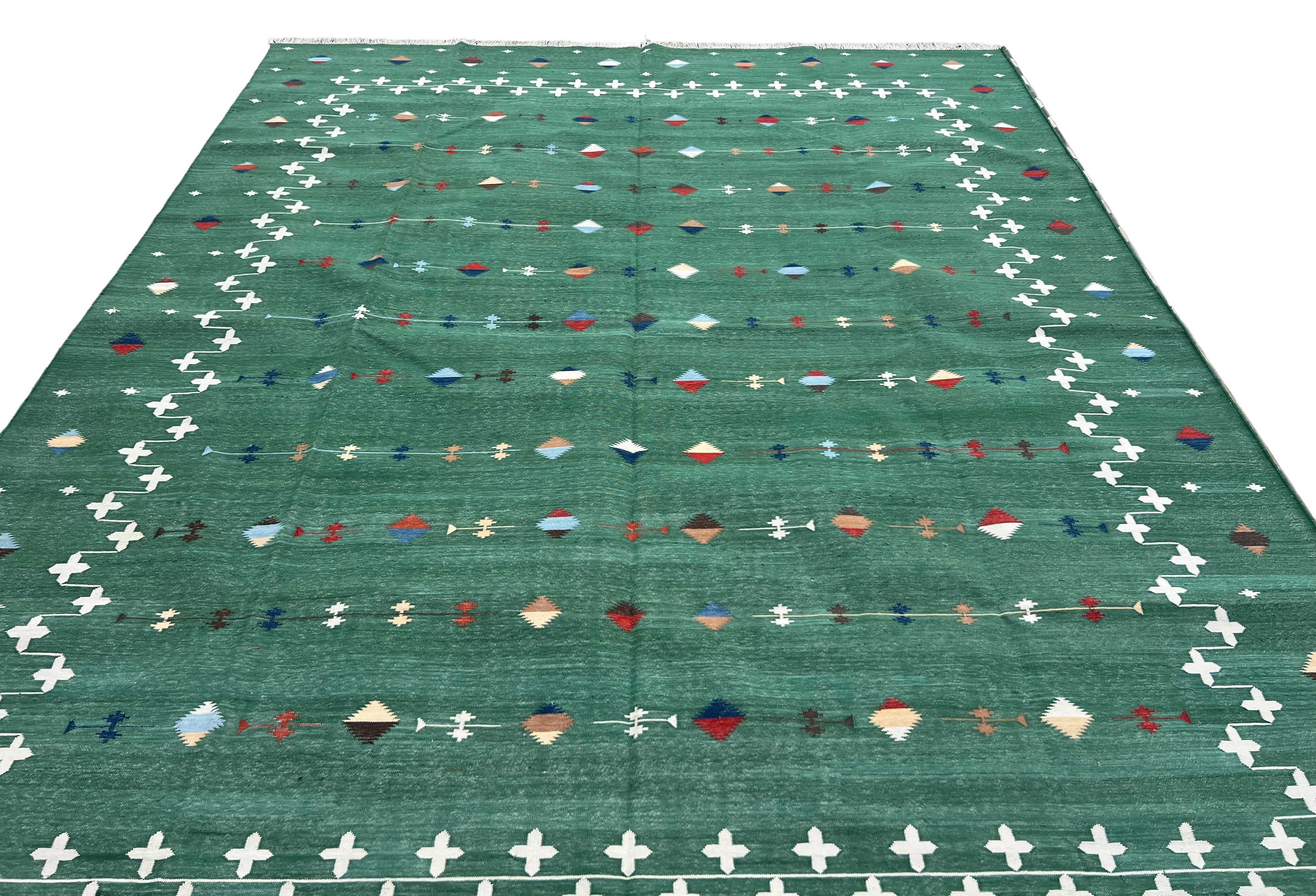 Modern Handmade Cotton Forest Green And White Shooting Star Rug-6814
