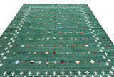 Modern Handmade Cotton Forest Green And White Shooting Star Rug-6814
