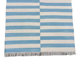 Modern Handmade Cotton Sky Blue And White Up Down Striped Runner-6761
