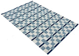 Modern Handmade Cotton Rug, 4x6 White And Blue Star And Dash Striped Rug-6846
