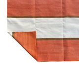 Modern Handmade Cotton Orange, Cream And Tan Striped Area Rug-6812