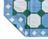 Modern Handmade Cotton Sky Blue And Green Geometric Swedish Star Rug-6813