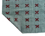 Modern Handmade Woolen Turquoise Blue And Burgundy Cross Pattern Rug-6804