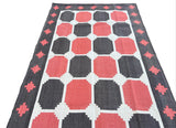 Modern Handmade Cotton Coral And Brown Geometric Tile Star Rug-6535