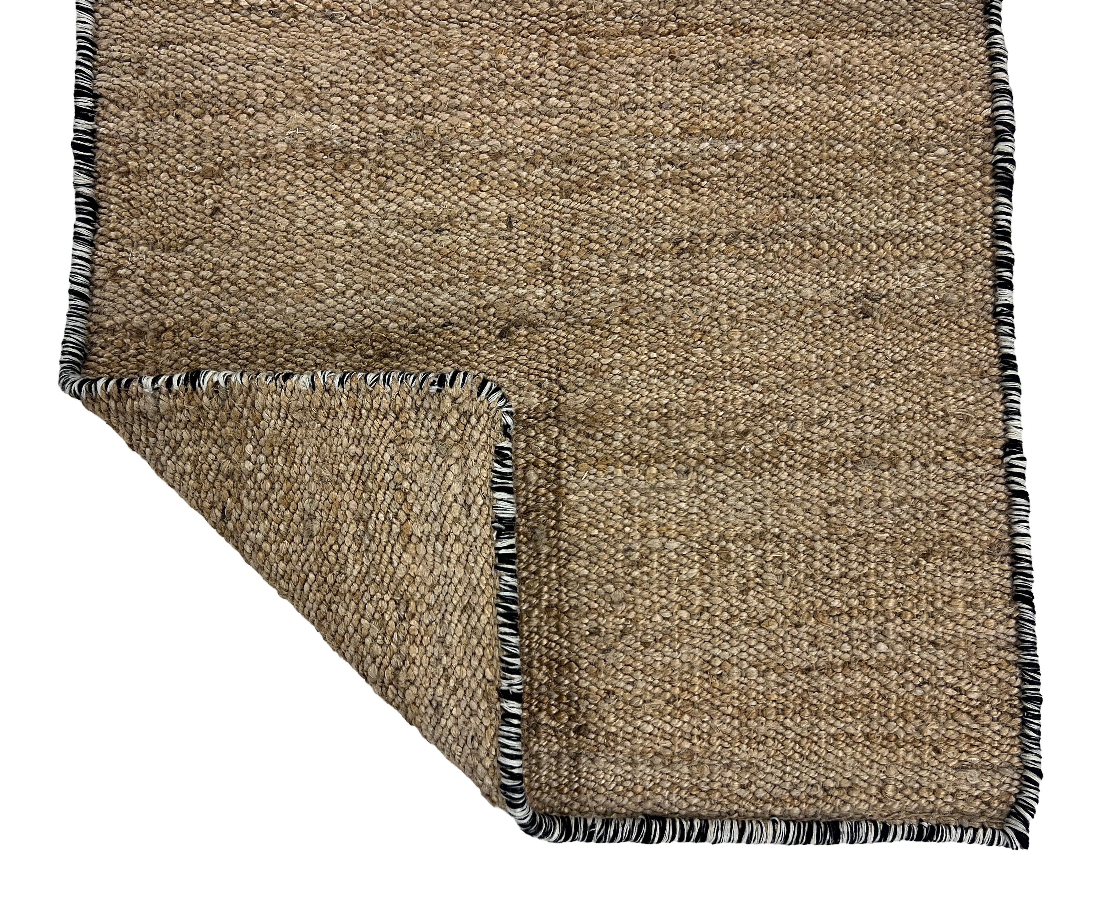 Modern Handwoven Natural Jute Kilim Rug with New Zealand Wool Border -8051