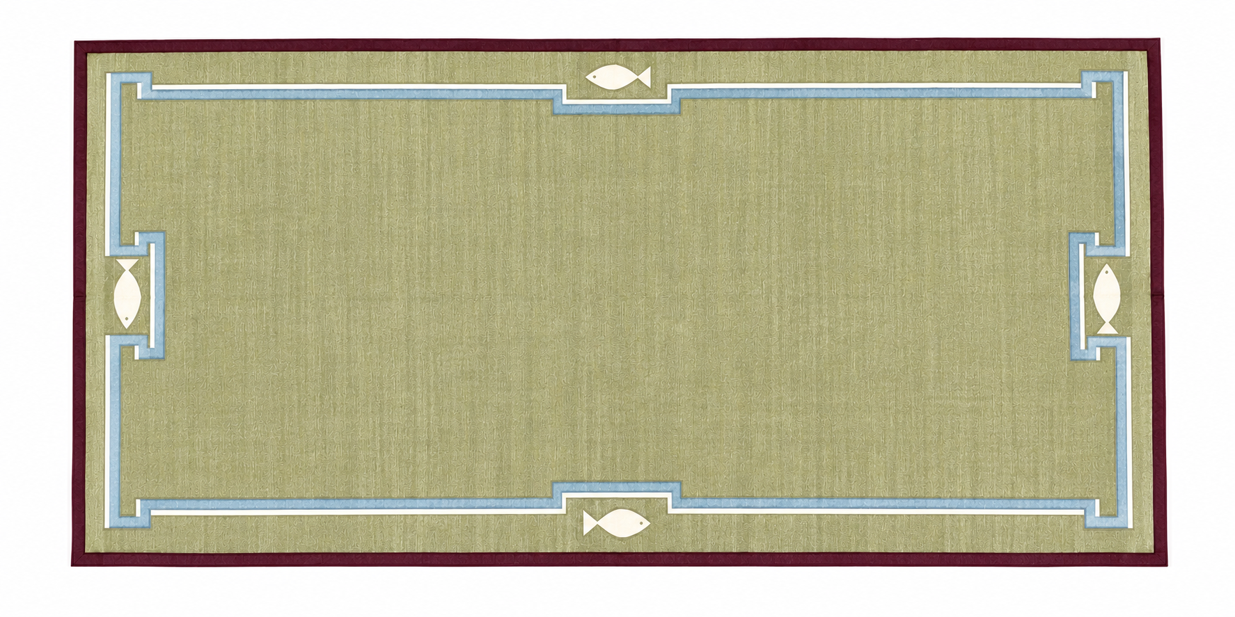 Modern Handmade Cotton Olive Green, Cream And Wine Color Fish Pattern Runner-6847
