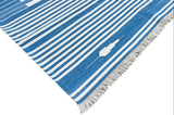 Modern Handmade Cotton Blue And White Flat Weave Striped Rug-6507