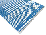 Modern Handmade Cotton Blue And White Flat Weave Striped Rug-6507