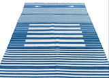 Modern Handmade Cotton Blue And White Flat Weave Striped Rug-6507