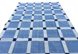 Modern Handmade Cotton Sky Blue And White Block Pattern Geometric Area Rug-6854