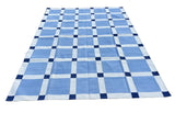 Modern Handmade Cotton Sky Blue And White Block Pattern Geometric Area Rug-6854