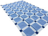 Modern Handmade Cotton Sky Blue And White Block Pattern Geometric Area Rug-6854