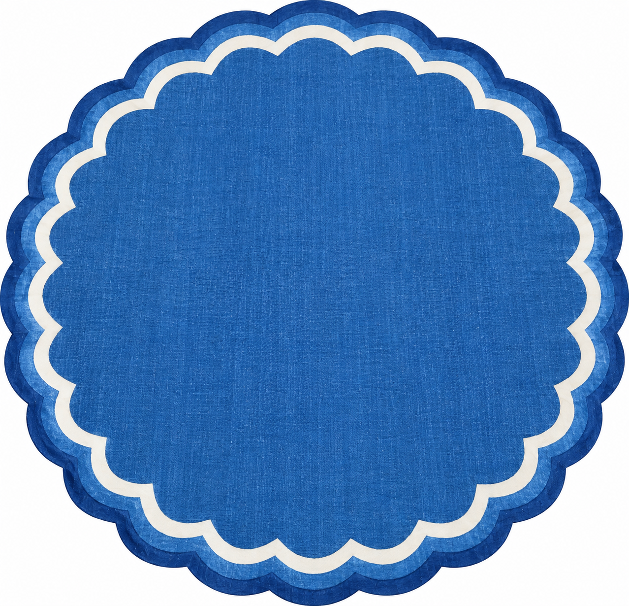 Modern Handmade Cotton Indigo Blue And White Round Scalloped Rug -9672