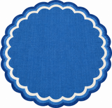 Modern Handmade Cotton Indigo Blue And White Round Scalloped Rug -9672