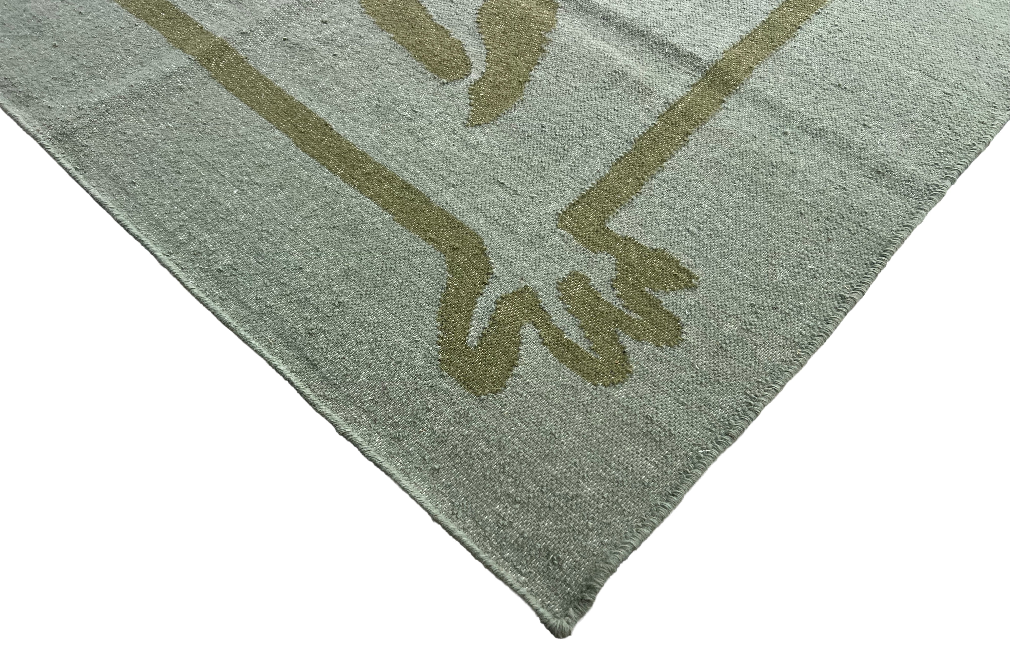 Handwoven New Zealand Wool Cream And Green Geometric Rug Size 200x270cm