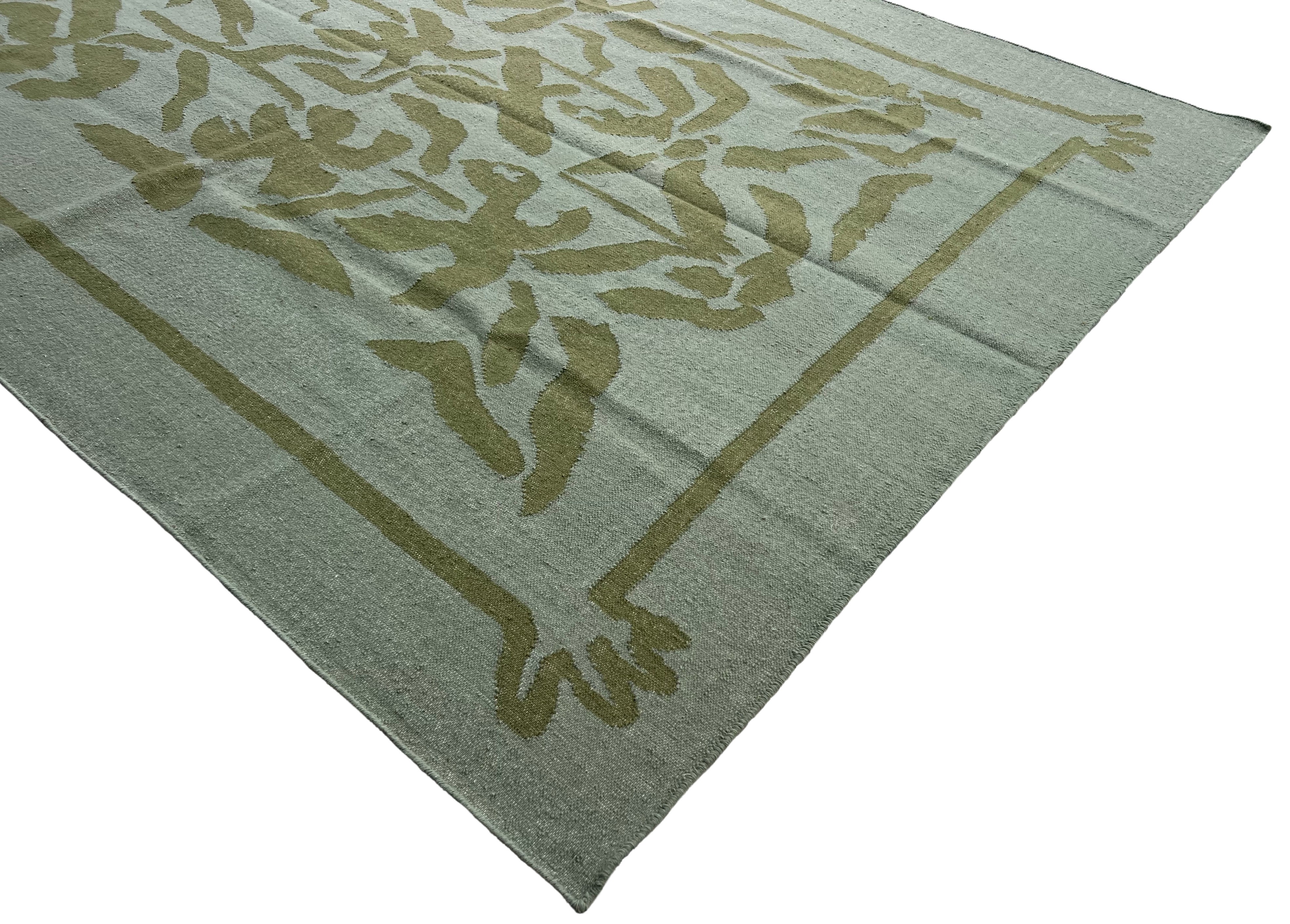 Handwoven New Zealand Wool Cream And Green Geometric Rug Size 200x270cm