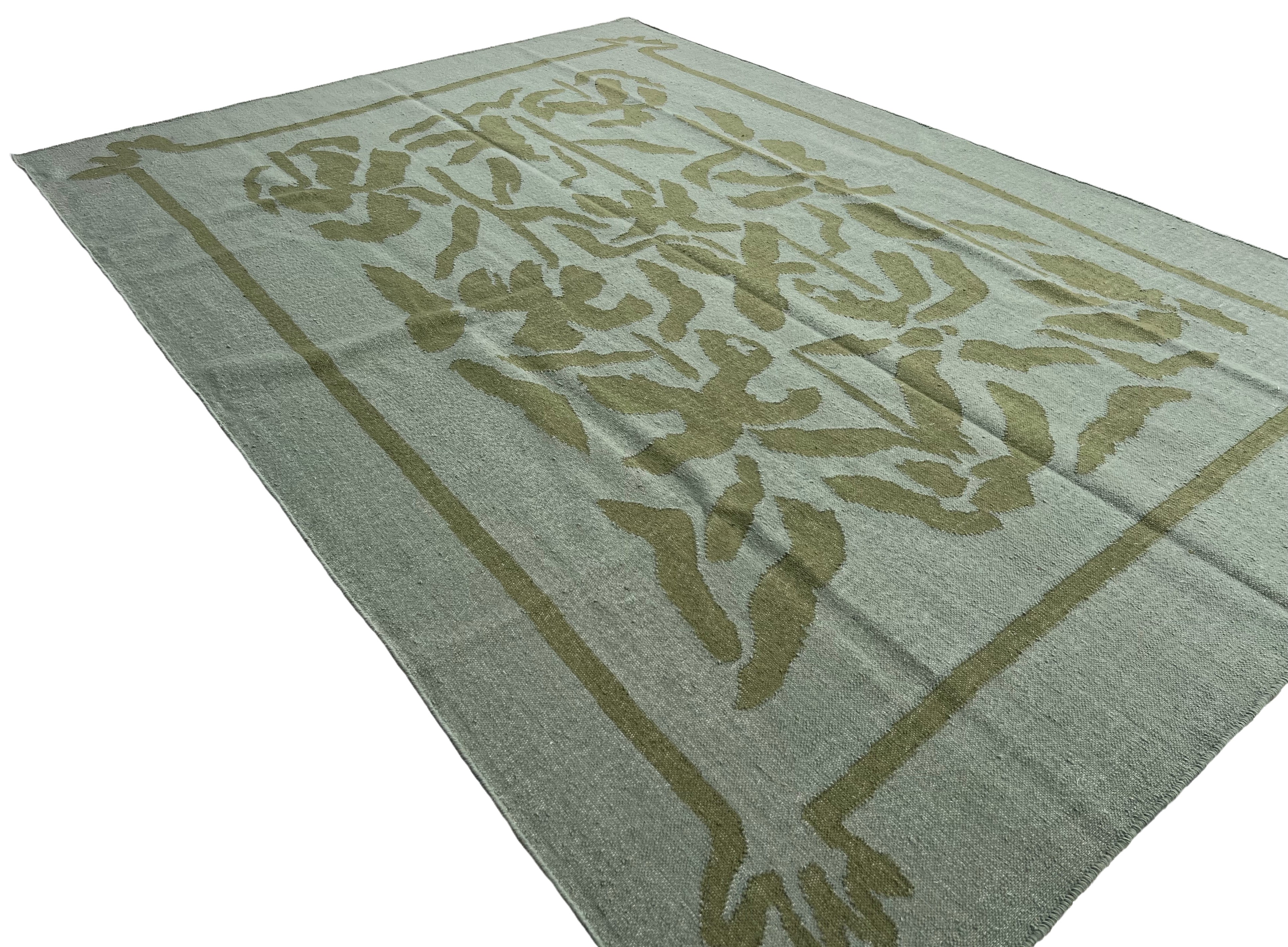 Handwoven New Zealand Wool Cream And Green Geometric Rug Size 200x270cm