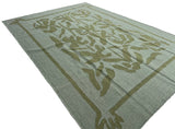 Handwoven New Zealand Wool Cream And Green Geometric Rug Size 200x270cm