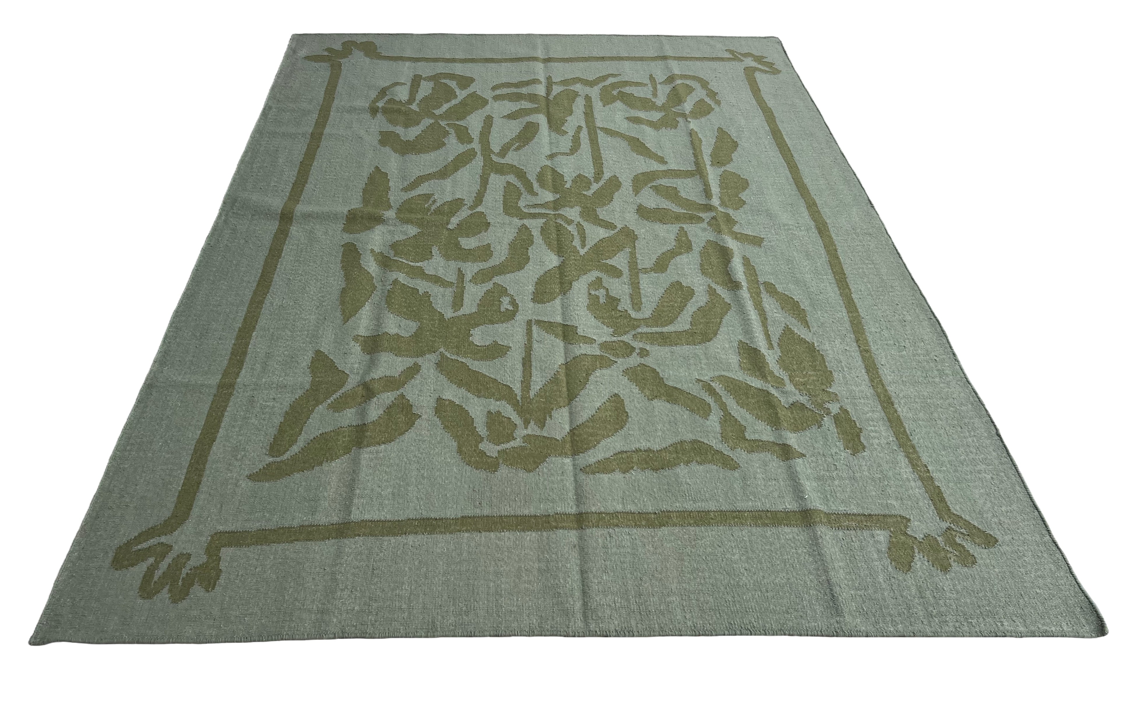 Handwoven New Zealand Wool Cream And Green Geometric Rug Size 200x270cm