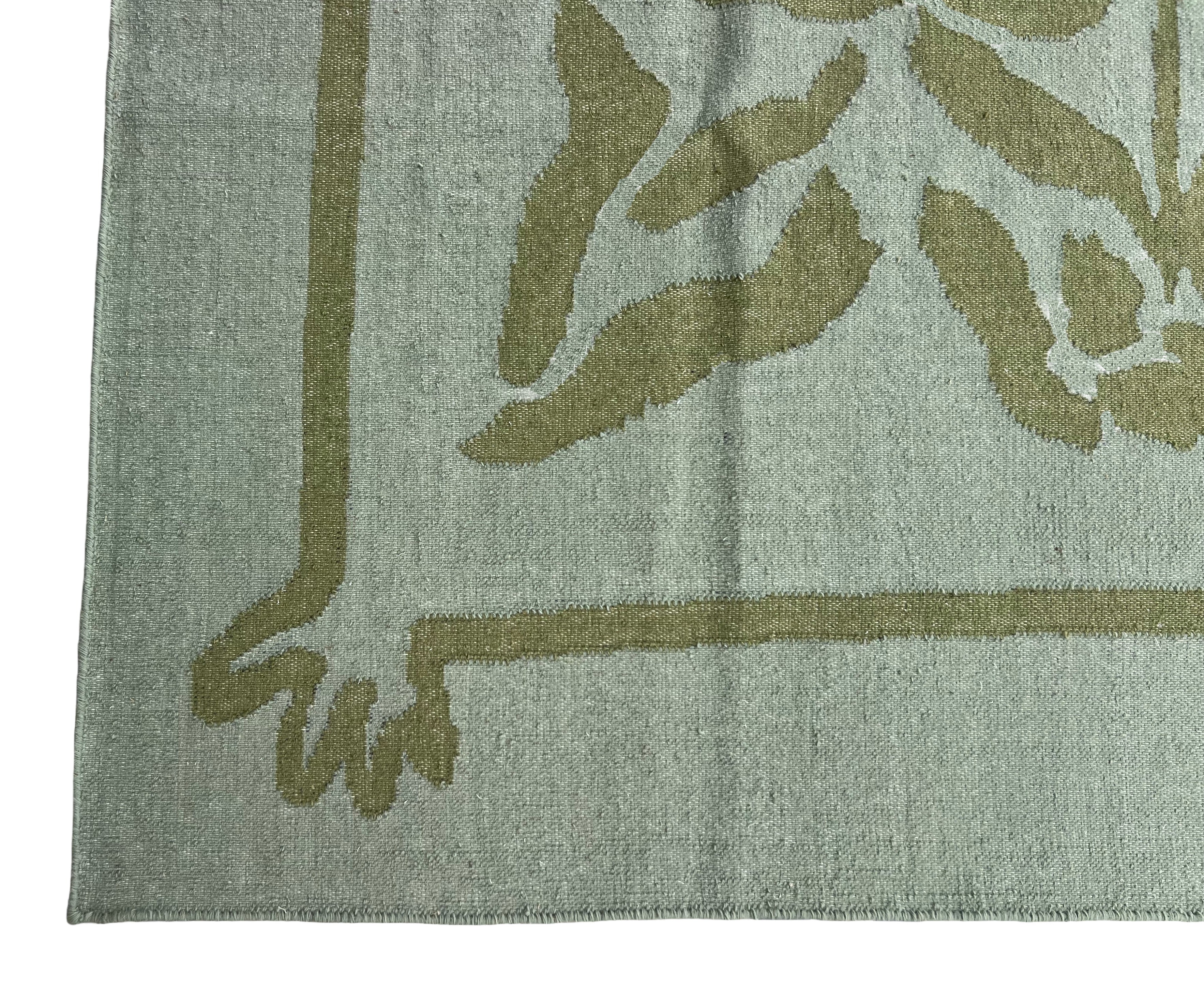 Handwoven New Zealand Wool Cream And Green Geometric Rug Size 200x270cm