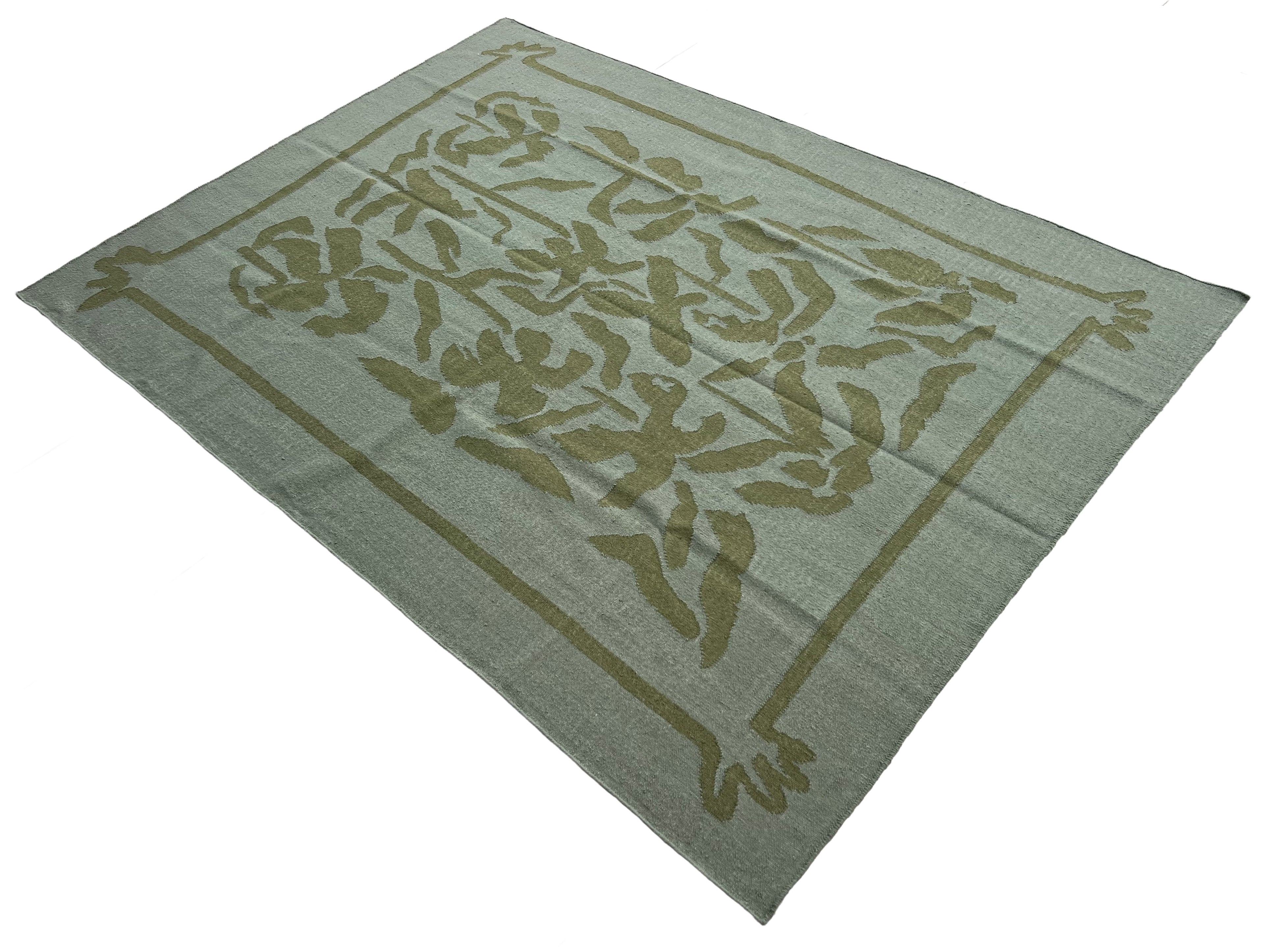 Handwoven New Zealand Wool Cream And Green Geometric Rug Size 200x270cm
