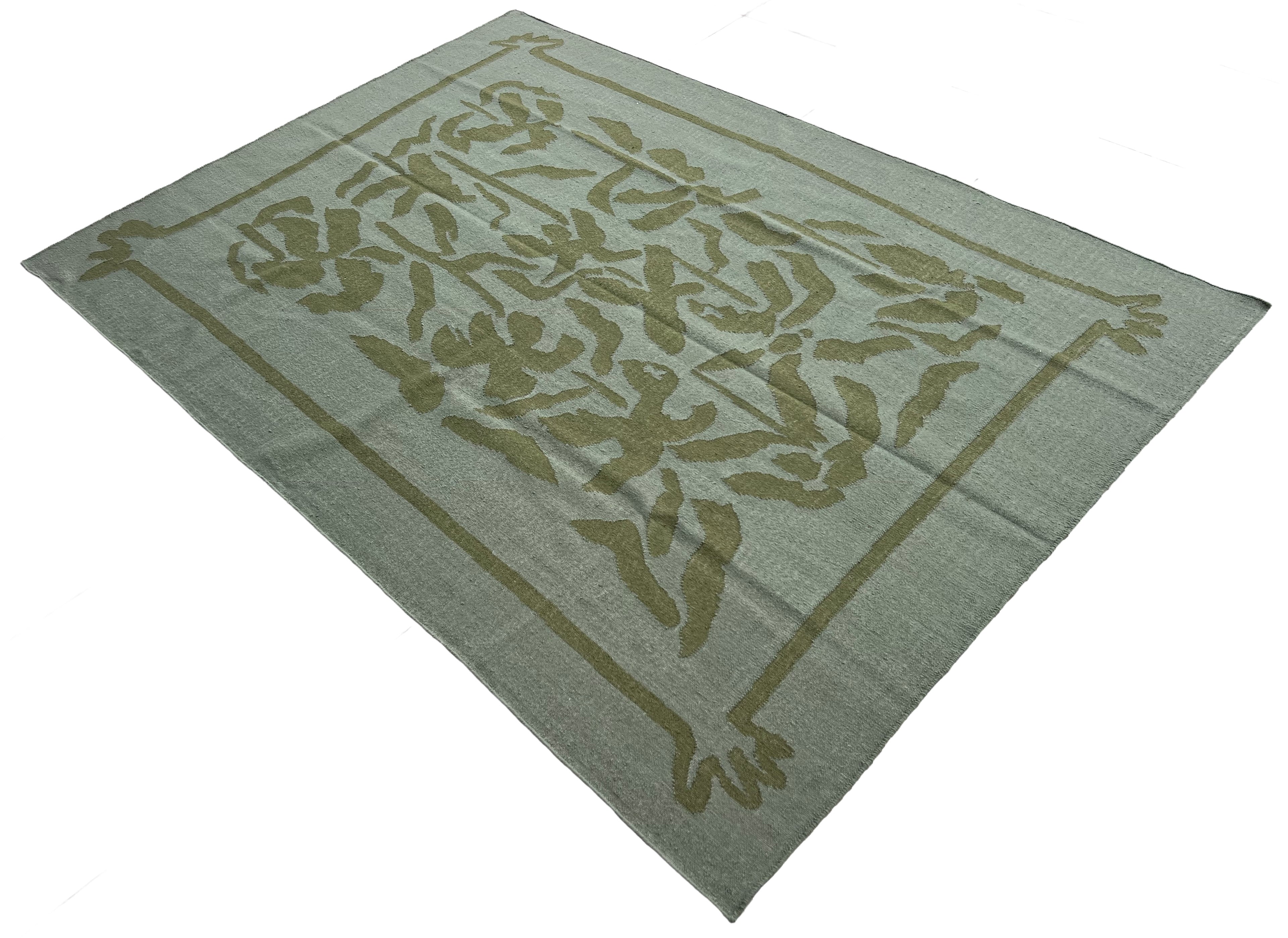 Handwoven New Zealand Wool Cream And Green Geometric Rug Size 200x270cm