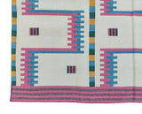Modern Handmade Cotton Rug, 5x7 Pink And Cream Geometric Rug-6781