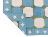 Modern Handmade Cotton Rug, 4x6 Sky Blue And Green Tile Swedish Rug-6782