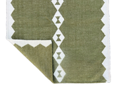 Modern Handmade New Zealand Wool Dark Olive Green And White Geometric Runner-6756