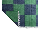 Modern Handmade New Zealand Wool Forest Green And Greyish Blue Checker Board Area Rug-6827