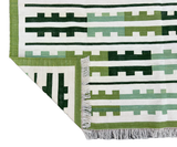 Modern Handmade Cotton Green And Cream Marianne Striped Rug-6757