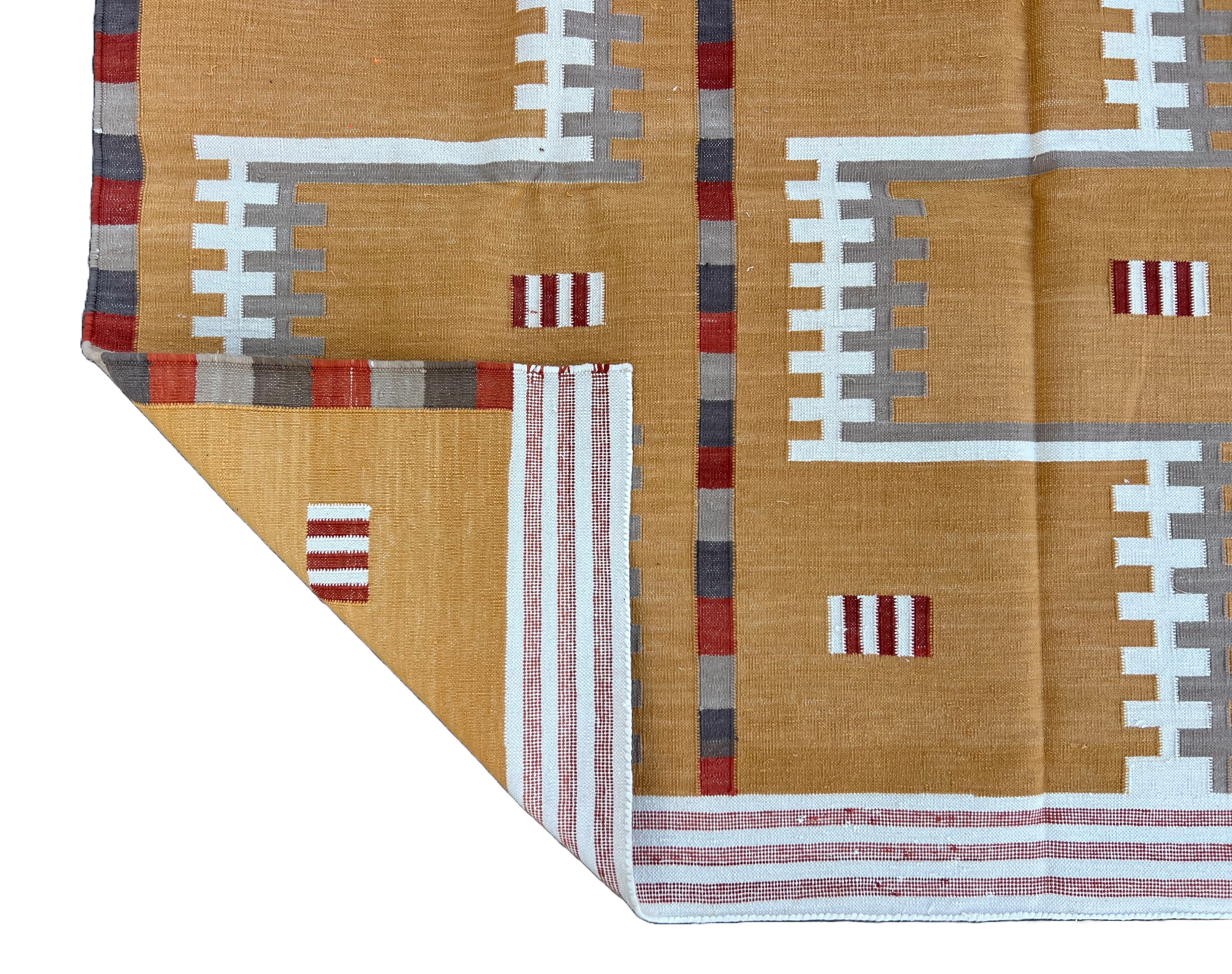Modern Handmade Cotton Flat Weave Mustard Geometric Marianne Rug-6764