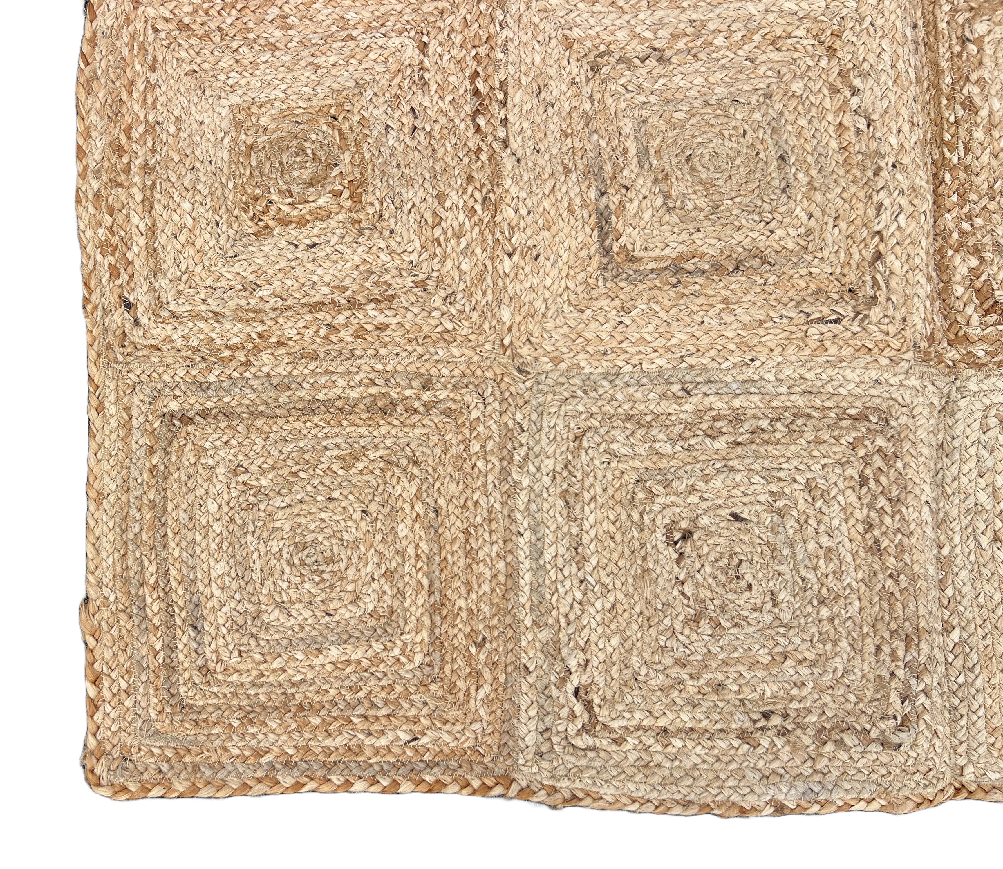 Modern Handmade Natural Jute Checker Board Rug Indian Dhurrie -8046