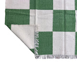 Modern Handmade New Zealand Wool Moss Green And Cream Checker Board Area Rug-6828