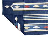 Modern Handmade Cotton Indigo Blue, Cream And Terracotta Diamond Striped Area Rug-6829