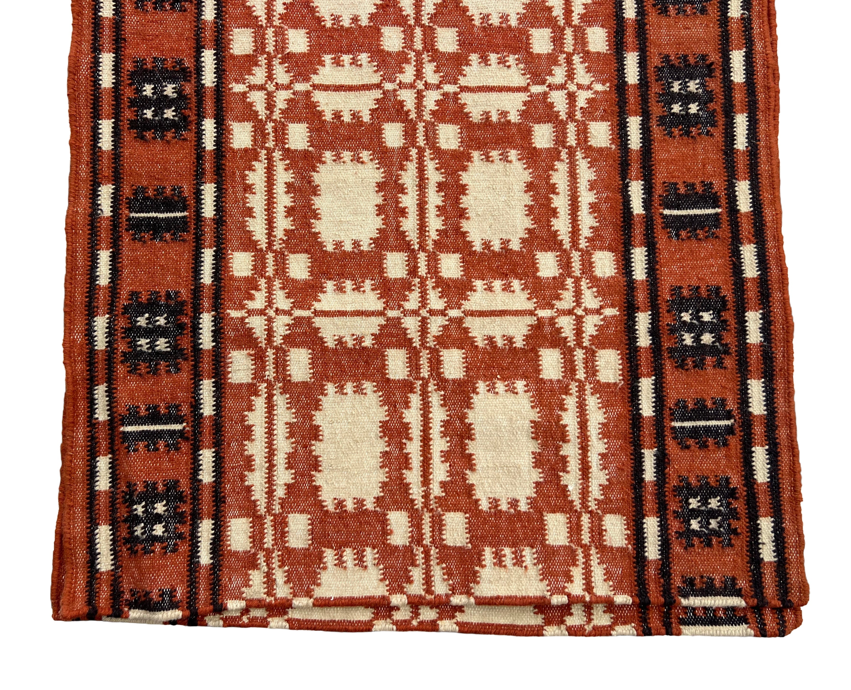 New Zealand Wool Cream, Terracotta And Brown 2.5x21.5 feet Geometric Runner