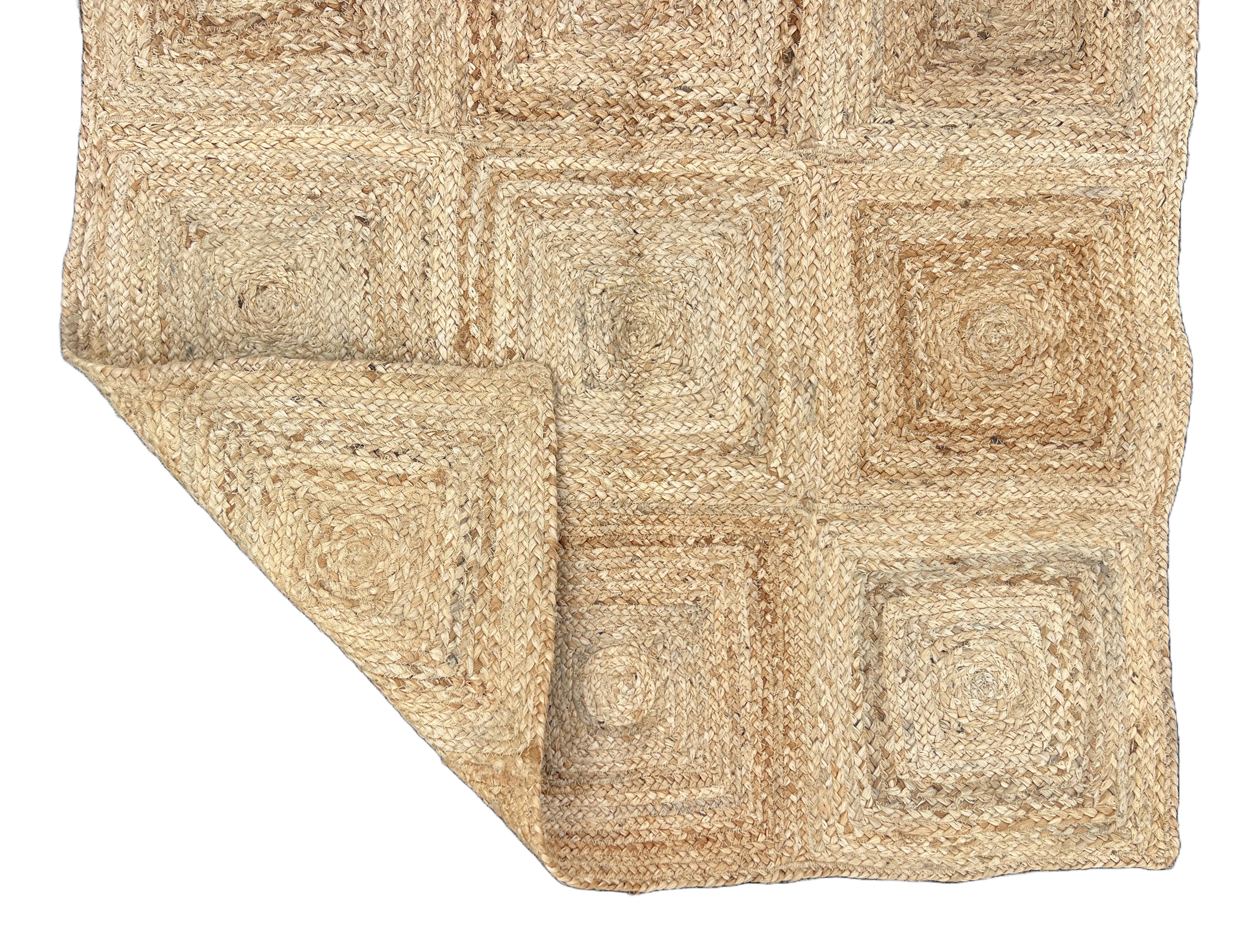 Modern Handmade Natural Jute Checker Board Rug Indian Dhurrie -8045