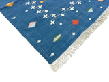 Modern Handmade Cotton Indigo Blue Shooting Star Dhurrie Runner-6815