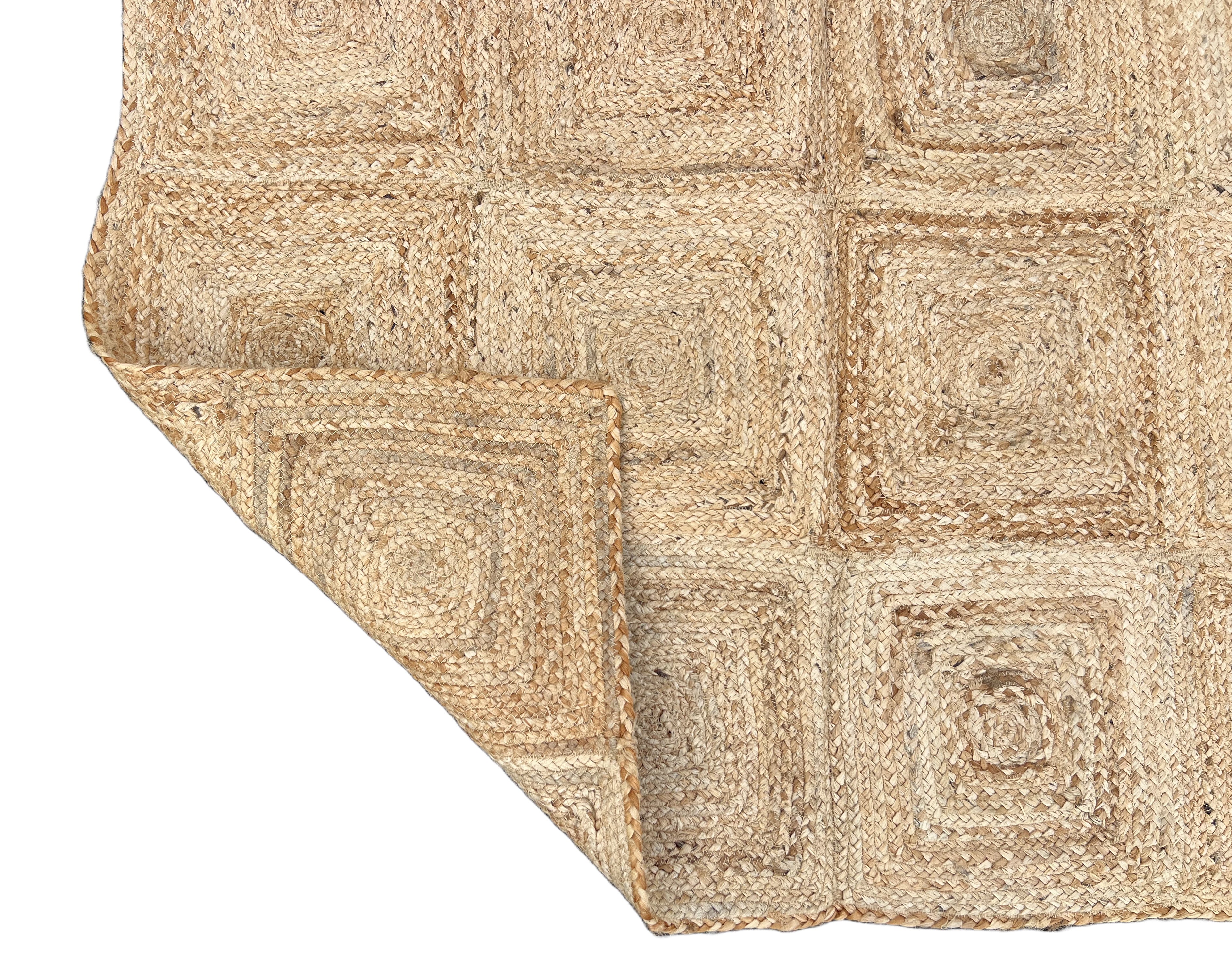 Modern Handmade Natural Jute Checker Board Rug Indian Dhurrie -8046