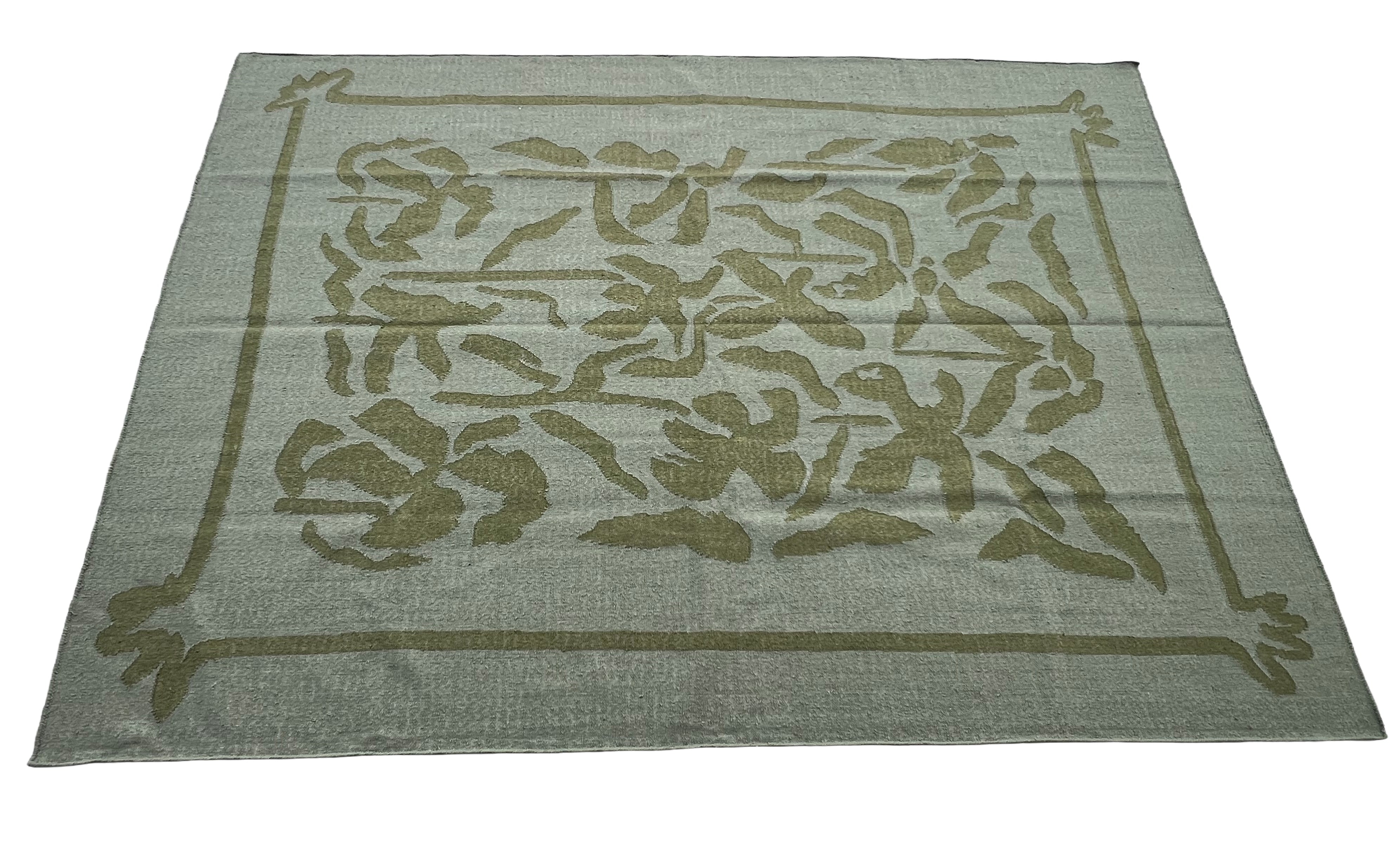 Handwoven New Zealand Wool Cream And Green Geometric Rug Size 200x270cm