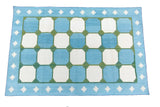 Modern Handmade Cotton Rug, 4x6 Sky Blue And Green Tile Swedish Rug-6782