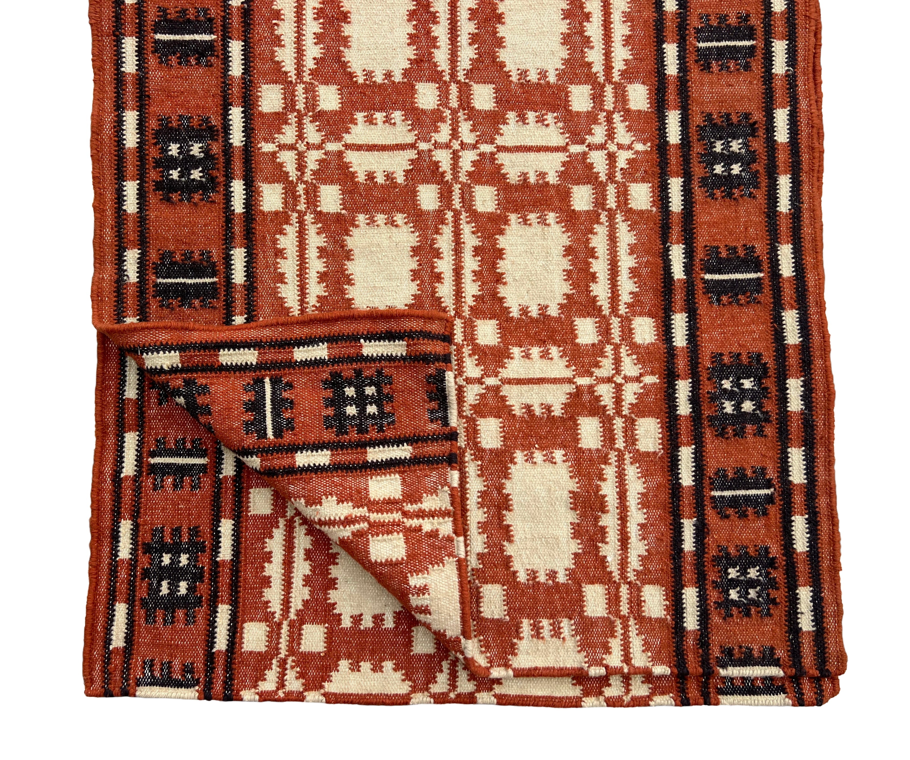 New Zealand Wool Cream, Terracotta And Brown 2.5x21.5 feet Geometric Runner