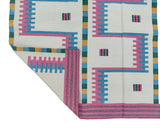 Modern Handmade Cotton Rug, 5x7 Pink And Cream Geometric Rug-6781